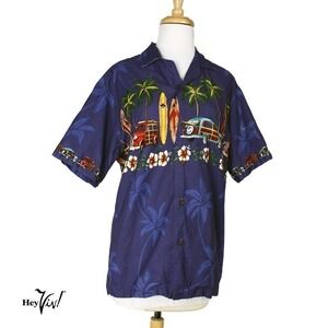 Vintage Mens Original Hawaiian Togs Shirt Blue Cotton Surf & Cars Sz M - Hey Viv